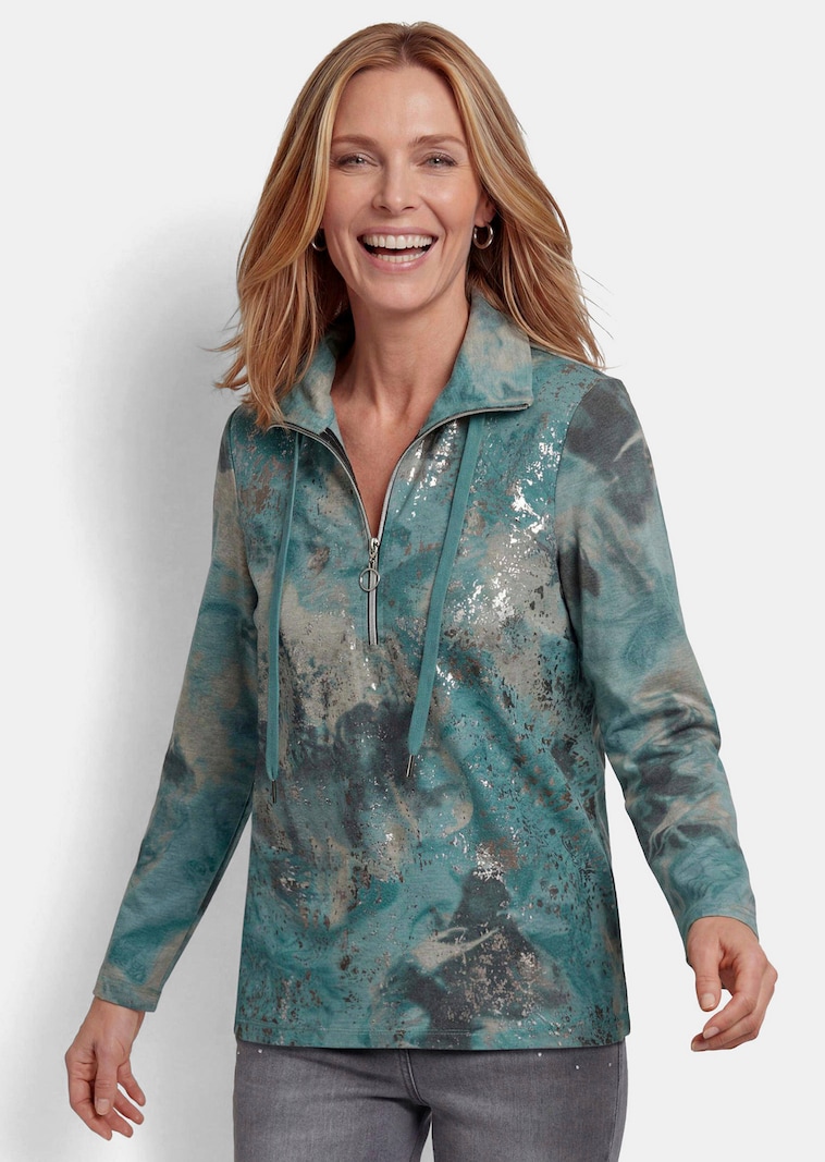 Sweatshirt mit Aquarell-Druck und Glanzeffekt