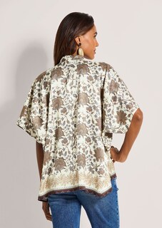 Blouse kimono à motif fleuri avec volant thumbnail 4
