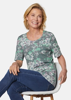 Bequemes Druckshirt in Blumen-Ringeloptik thumbnail 4