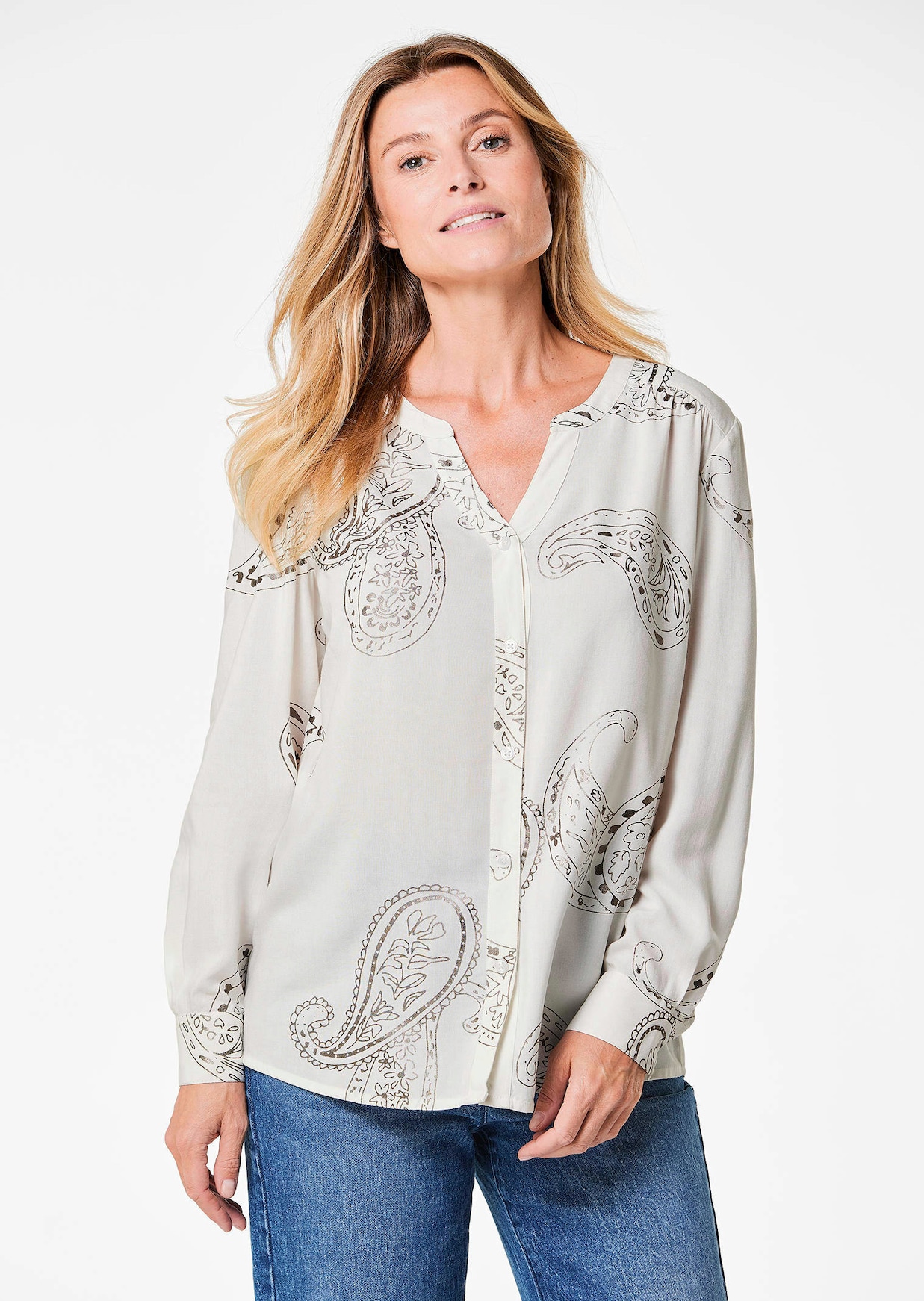 Bluse mit schimmerndem Paisley Muster
