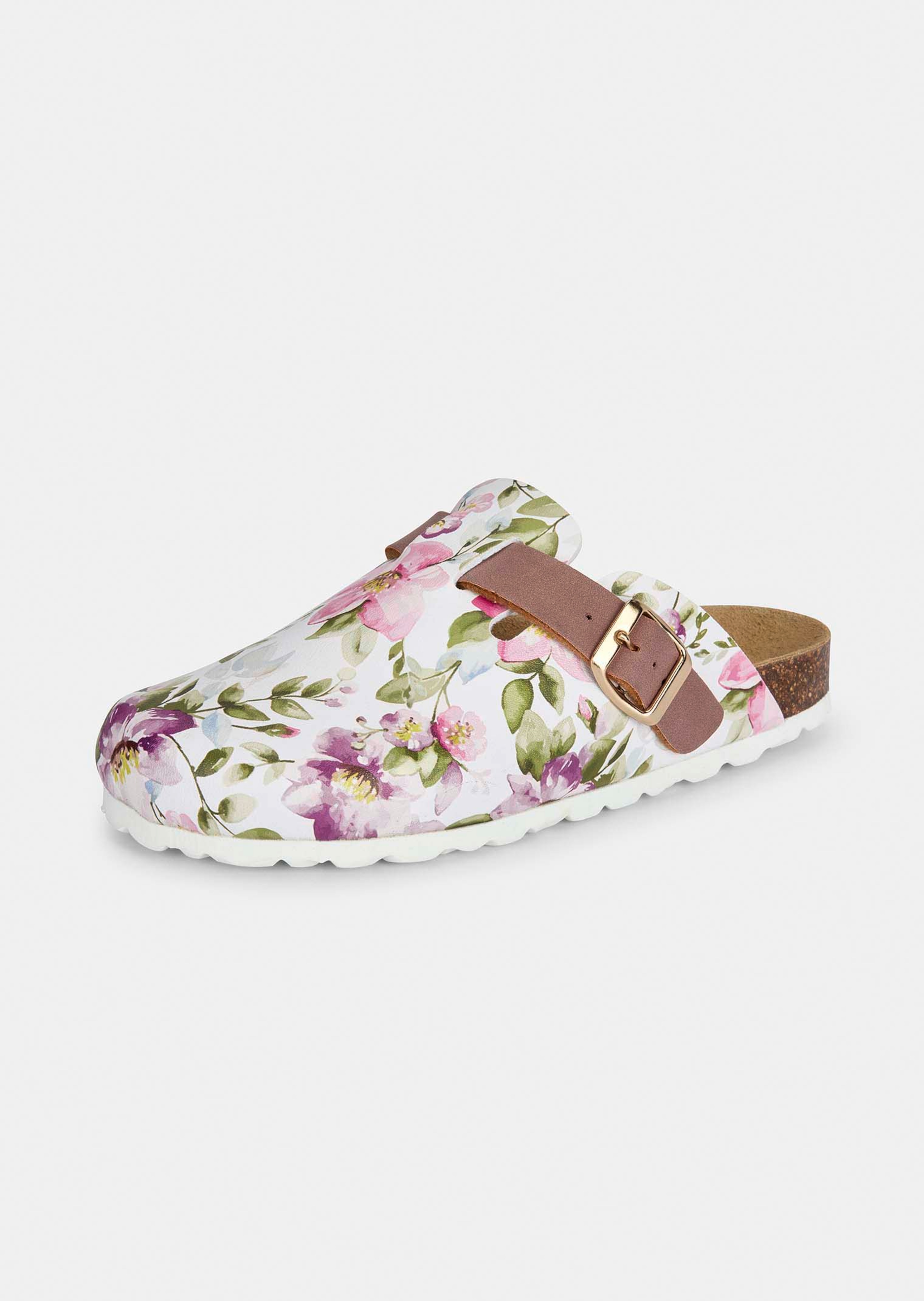 Leder-Clogs mit Blumenprint