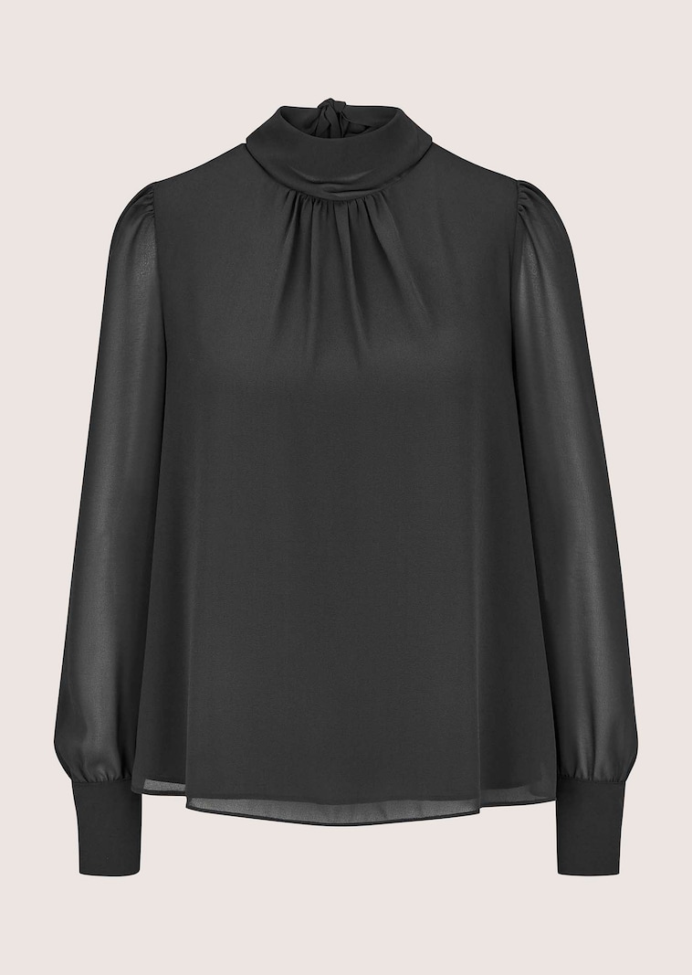 Chiffon-Bluse mit Stehkragen und Schluppe